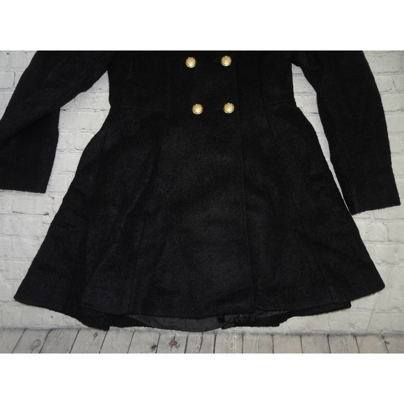 Liz Claiborne Sz M Women's Black Boucle Faux Fur Hooded Wool Blend Swing Coat - Picture 4 of 9